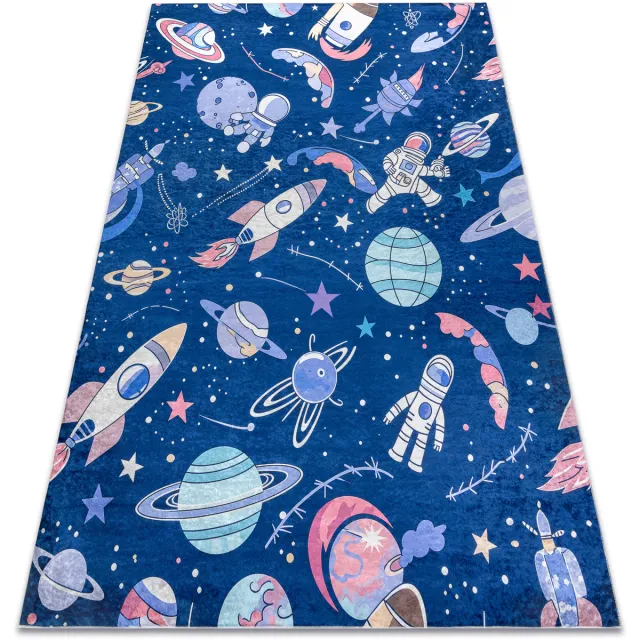 RUGSX Kleden Rugsx BAMBINO 61580 tapijt wasbaar Ruimte raket voor 200x290 cm Blauw