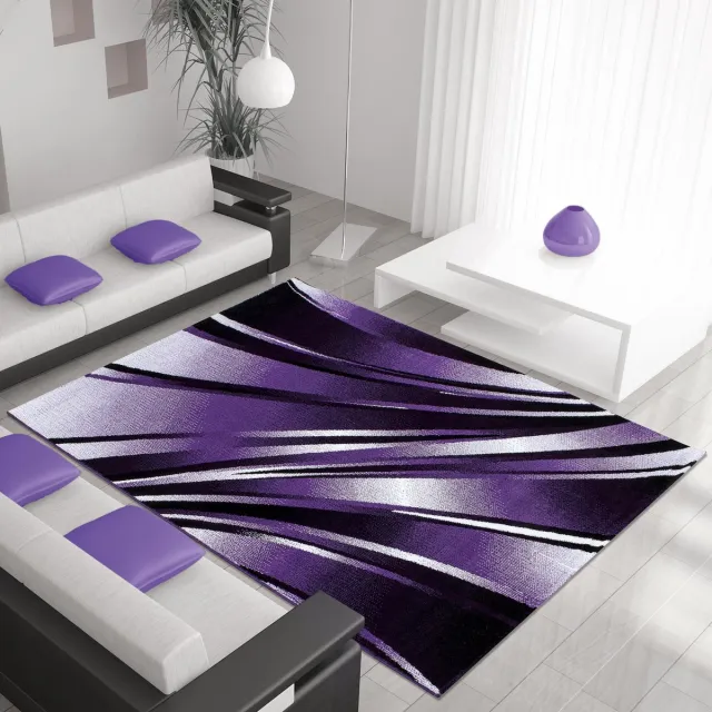 flycarpets Laagpolig vloerkleed met abstract golfpatroon, violette kleur, geschikt voor de woonkamer, met jute achterkant, afmetingen: 120 cm x 170 cm Lila