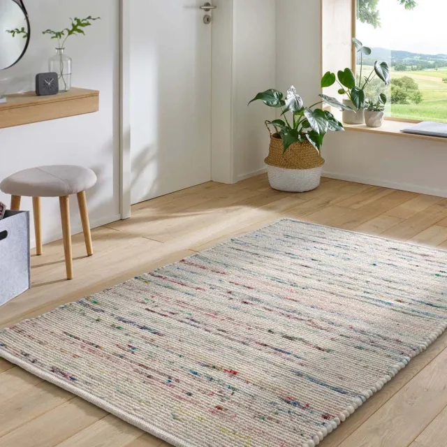 Tapeso Wollen vloerkleed - Bokn wit/multi
