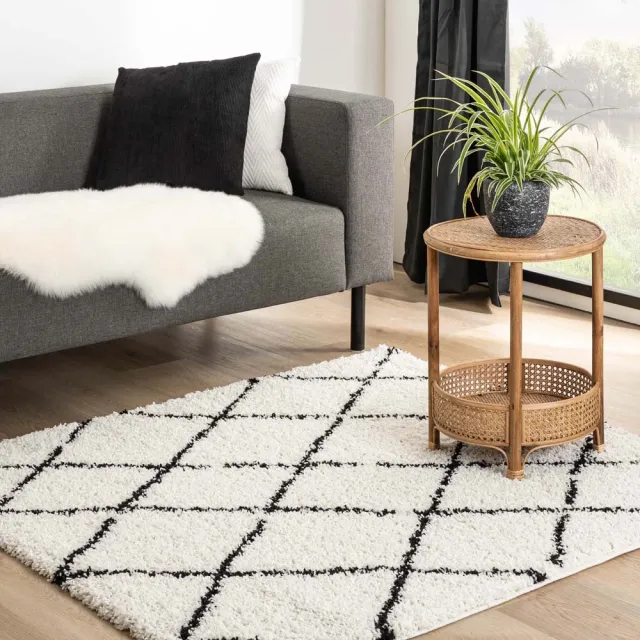 Boho&me Vierkant berber vloerkleed - Habitat wit/zwart 160x160