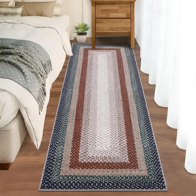 Triumpunpre Vloerkleed - Wasbaar Antislip Textuur Motief - Blauw - 60x230 cm