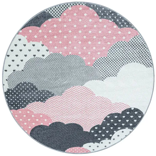 Dutch XXL Rond Kindervloerkleed | Tapijt | Bambi | Wolken | Roze