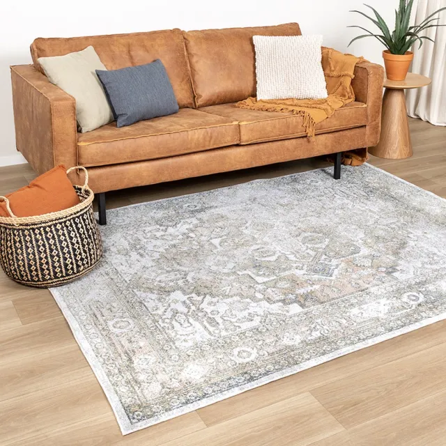 Fraai Wasbaar vloerkleed - Nova Aztec Olijfgroen - 80x150cm