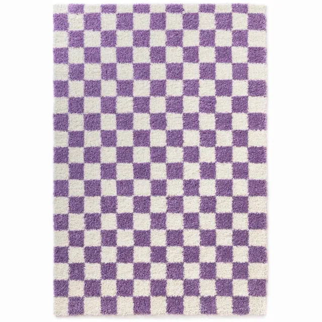 Boho&me Checkerboard vloerkleed - Check ivoor/lila 200x300