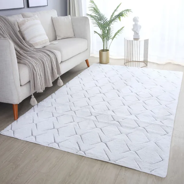 flycarpets Nonia Hoogpolig Fluffy 3D Design Geruit Vloerkleed - Zilver - 140x200 cm Grijs