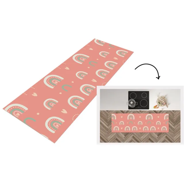 KitchenYeah Keukenloper - Loper keuken - Meisjes - Regenboog - Hartjes - Patronen - 180x60 cm - Keukenloper vinyl Multicolor