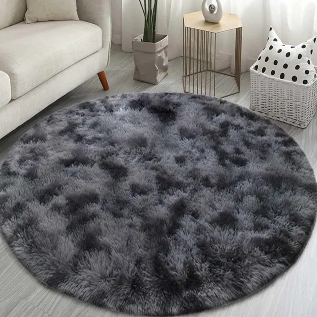 Famanu Rond hoogpolig shaggy tapijt antislip modern design 80 cm zwart grijs