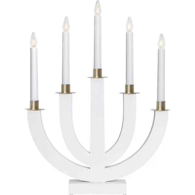 Star Trading kandelaar 'Eli', 5-lichts, gouden details, hout, wit, warm wit licht, H 47 cm, B 37 cm White