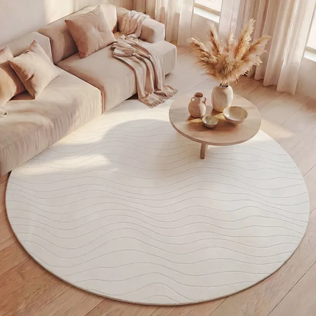 Fraai Rond Scandinavisch vloerkleed - Charm Waves Wit - Ø 230cm