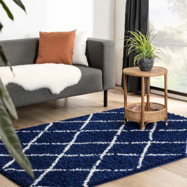 Boho&me Berber vloerkleed - Habitat marineblauw/wit 120x170