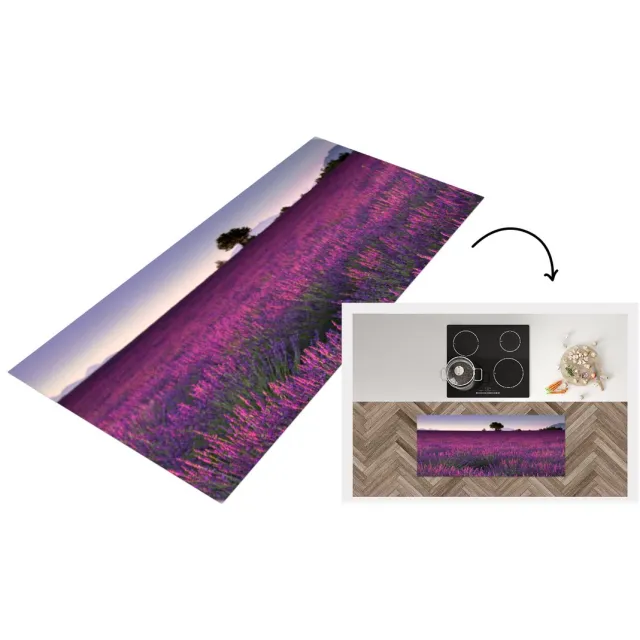 KitchenYeah Keukenloper - Loper keuken - Paarse lavendel bloemen in een veld - Keukenloper vinyl Multicolor