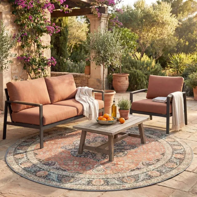Fraai Rond binnen- en buitenkleed - Kairo Medaillon Terracotta - Ø 120cm