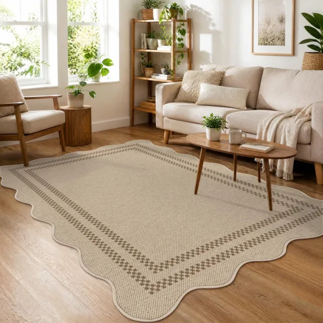 Little Trees LITTLE TREE Weerbestendig vloerkleed - Jute-look - schelprand boerderijstijl - Wasbaar antislip - Oeko-Tex - Beige - 160 × 230 cm