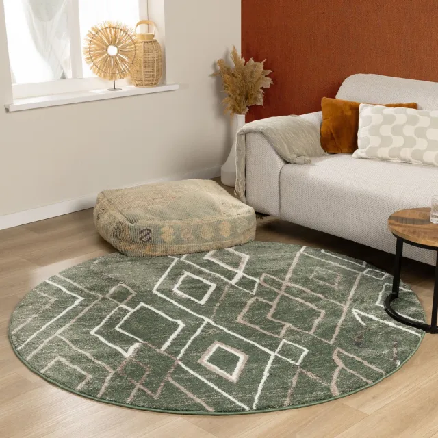 Fraai Berber vloerkleed rond - Blend Diamond Groen - Ø 160cm