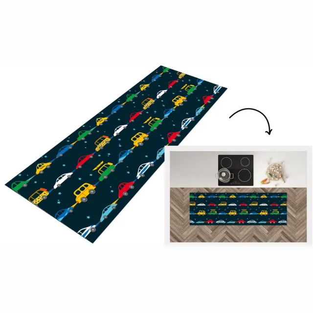 KitchenYeah Keukenloper - Loper keuken - Patronen - Auto - Ruimte - 180x60 cm - Keukenloper vinyl multicolor