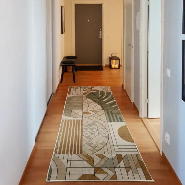 ABAKUHAUS Vloerkleed - Woonkamer Tapijt - modern – Hoogpolig – 76 x 229 cm – bruin gember lauriergroen