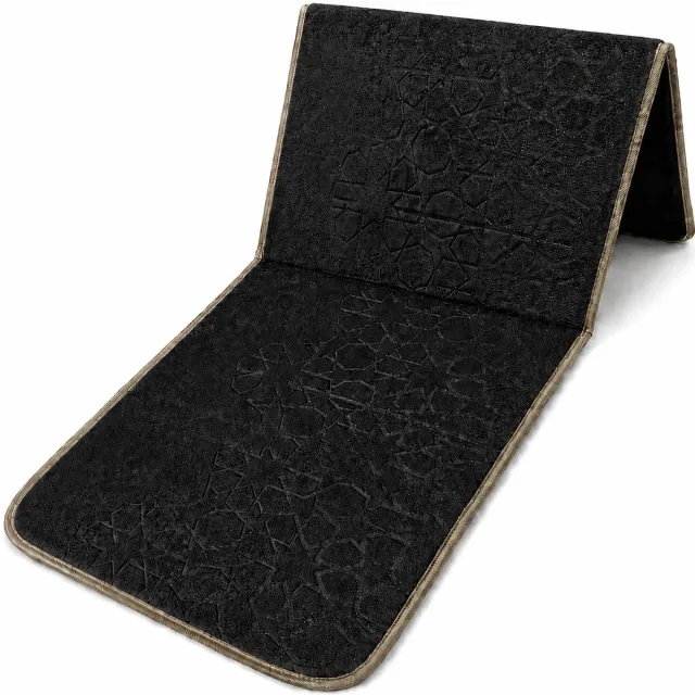 Baraka Treasures Gebedskleed met Rugleuning - Opklapbare Gebedskleed - Gebedskleed met Rugsteun - Opvouwbare Gebedsmat - Sterren Design - Inclusief Tas - Sajada - Seccade - Eid Cadeau - 110cm x 55cm - Zwart Zwart Ster