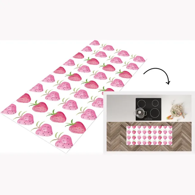 KitchenYeah Keukenloper - Loper keuken - Aardbei - Waterverf - Patroon - Keukenloper vinyl Multicolor