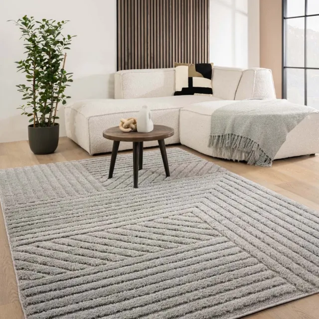 Tapeso Scandinavisch vloerkleed - Arc Edge lichtgrijs 160x230