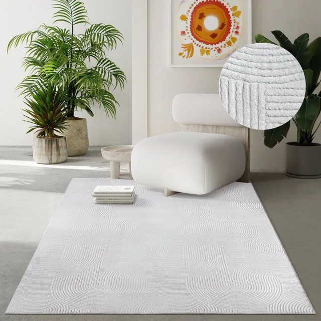 the carpet Rio – Modern & onderhoudsvriendelijk laagpolig vloerkleed met 3D-reliëf, zachte touch & antislip rug – geschikt voor woonkamer, slaapkamer of hal – offwhite, 160 x 220 cm