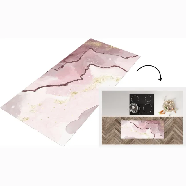 KitchenYeah Keukenloper - Loper keuken - Marmer - Roze - Wit - Keukenloper vinyl Multicolor