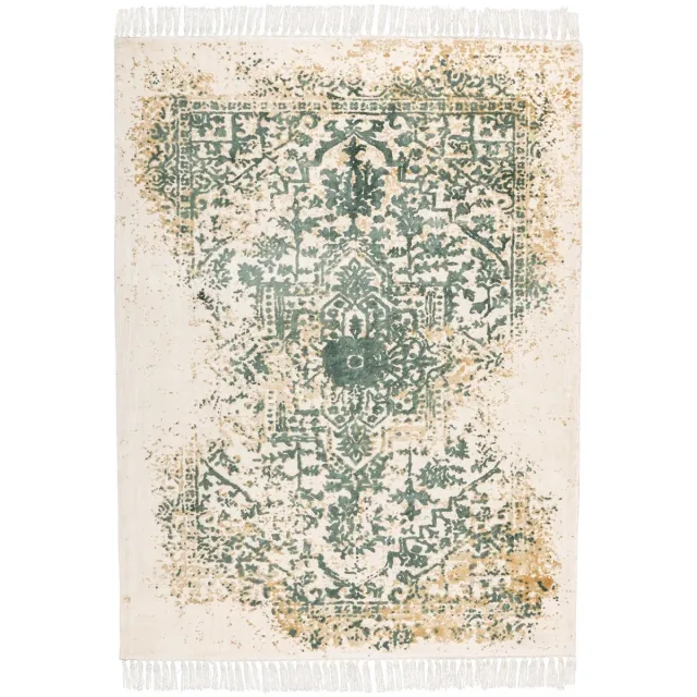 Padiro elegant laagpolig vloerkleed 120 x 170 cm - lichtbeige - oosters vintage patroon - met franjes - voor vloerverwarming - van viscose en katoen