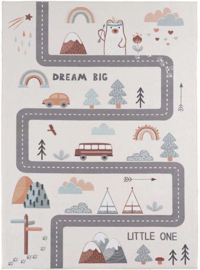 Moonay Kids Roadtrip vloerkleed kinderkamer - Dun tapijt 8 mm - Antislip - Crème - 120x170 cm Beige