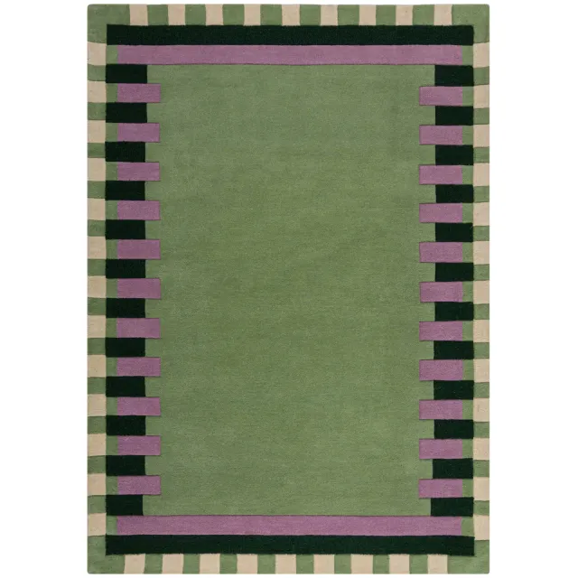 Flair Rugs Kai wollen vloerkleed met rand groen