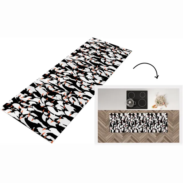KitchenYeah Keukenloper - Loper keuken - Pinguïns - Dieren - Patronen - Zentangle - 180x60 cm - Keukenloper vinyl Multicolor