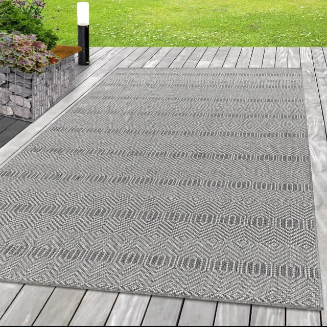 Ayyildiz Buitenkleed, boho-design, grijs, geschikt voor terras, balkon of keuken, polypropyleen achterkant