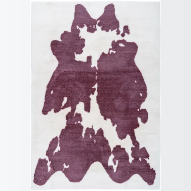 Padiro knus hoogpolig vloerkleed 120 x 160 cm - paars - karaktervolle koeienhuidprint - voor vloerverwarming - van polyester en katoen