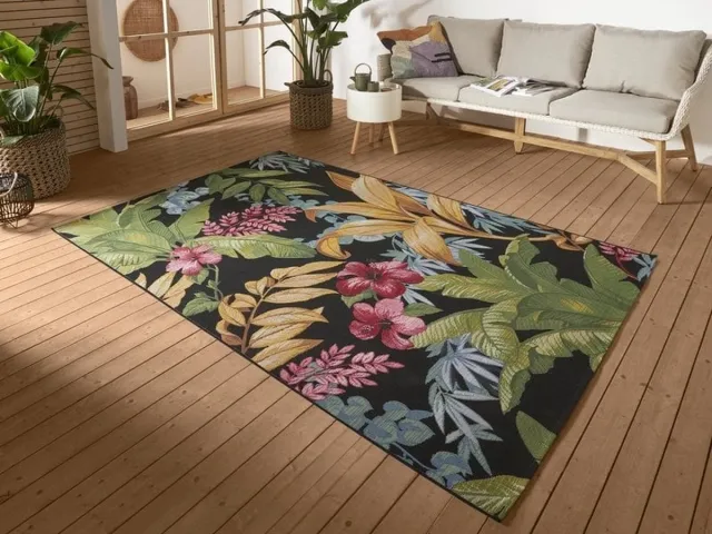 flycarpets Flair Binnen & Buitenkleed Vloerkleed Tropical Flamingo - Multi Zwart