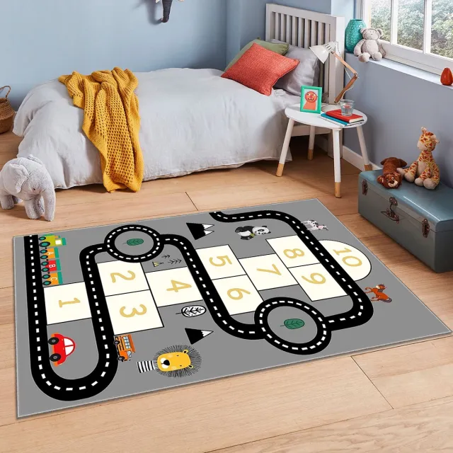 Zeo Wood Vloerkleed Kinderkamer - Speelkleed Baby - Speelmat - Speeltapijt - Tapijt voor Kinderkamer - 150*80 cm Grijs