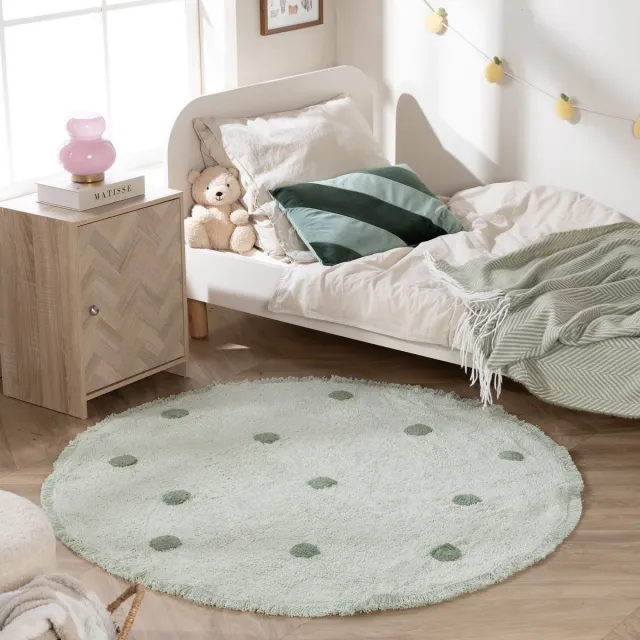 Little Olly Rond vloerkleed Kinderkamer - Lou Dots Groen - Ø 140cm