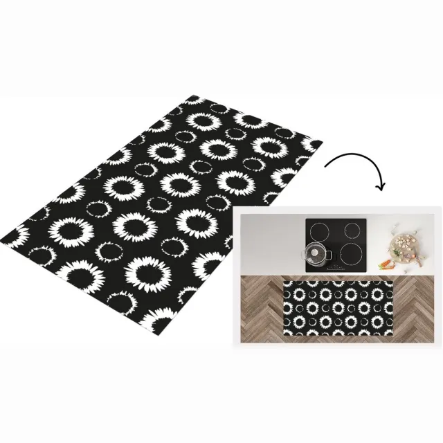 KitchenYeah Keukenloper - Loper keuken - Bloemen - Patronen - Zwart - 120x60 cm - Keukenloper vinyl Multicolor