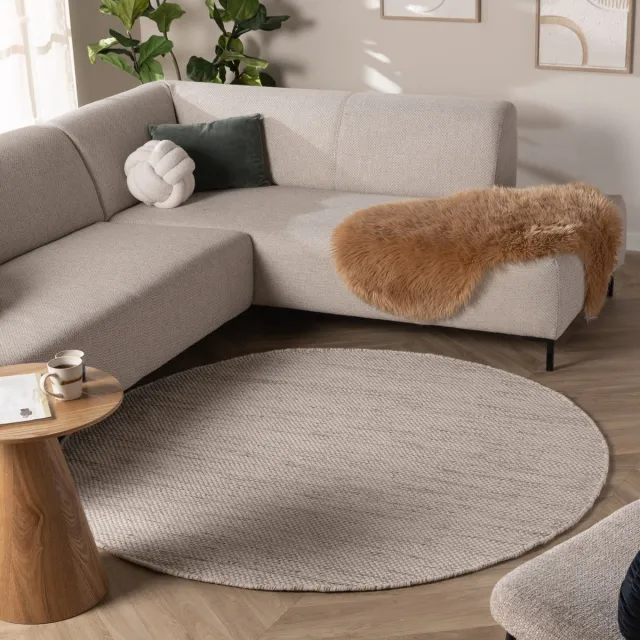 NATURL. Rond wollen vloerkleed - Bliss Beige Gemeleerd - Ø 140cm