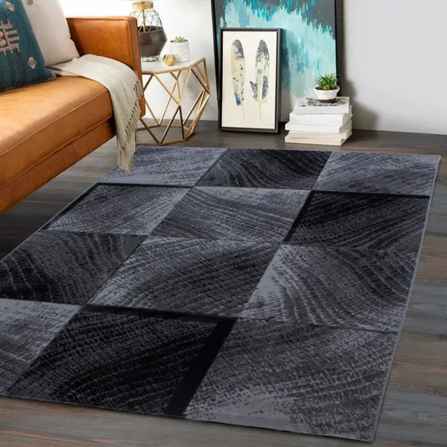 flycarpets Marlon Vloerkleed Geblokt - Laagpolig - Zwart / Grijs - 80x150 cm