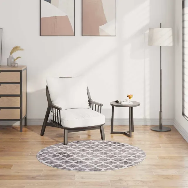 vidaXL Vloerkleed wasbaar ø120 cm meerkleurig Grijs
