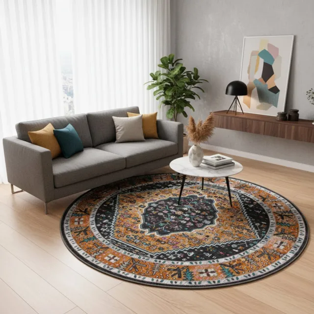 Muratap Picasso Paloma Rond Vintage Vloerkleed - Multi / Geel - Laagpolig- 240 CM Ø Multikleur