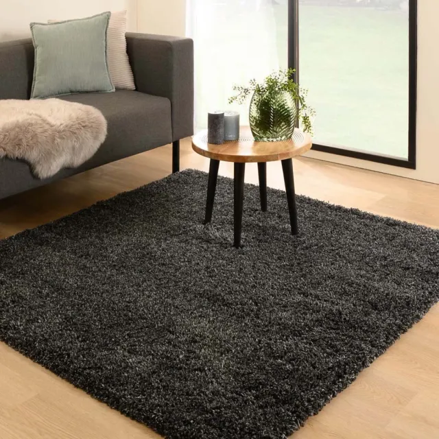 Tapeso Vierkant hoogpolig vloerkleed - Cozy Shaggy antraciet 240x240