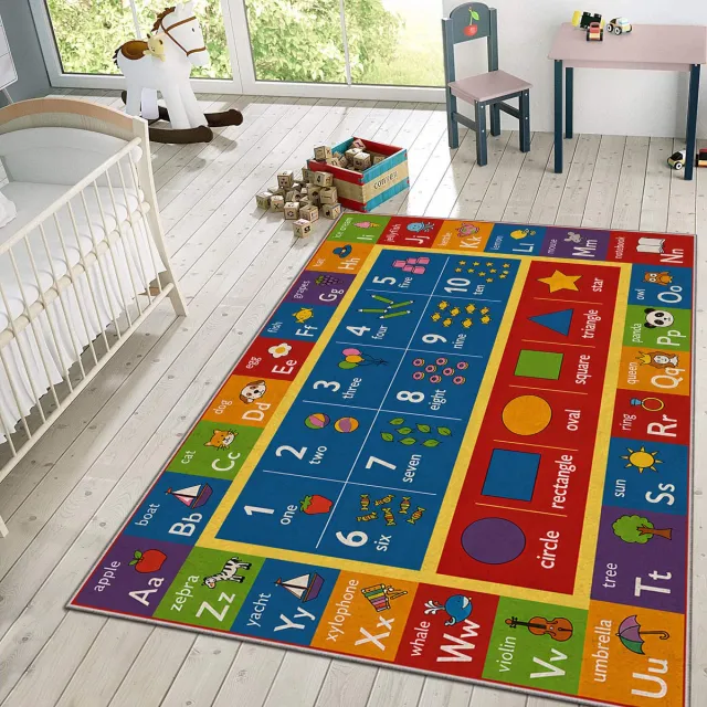 Zeo Wood Vloerkleed Kinderkamer - Speelkleed Baby - Speelmat - Speeltapijt - Tapijt voor Kinderkamer - 120*180 cm - Vloerkleed Baby Kleurrijke Leestijd