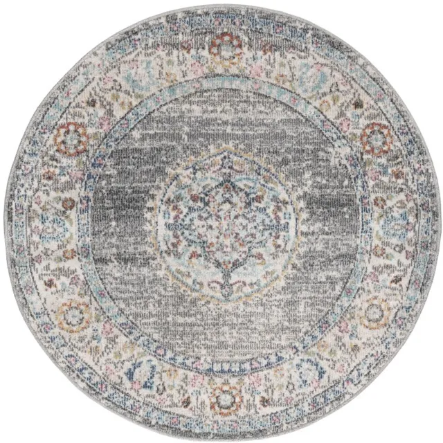 TapisTrend Designer tapijt Grijs Vintage oosters binnen - buitenkleed met bloemenmedaillon voor woonkamer, terras en balkon