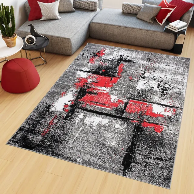 Tapiso Maya Vloerkleed Rood Grijs Woonkamer Tapijten