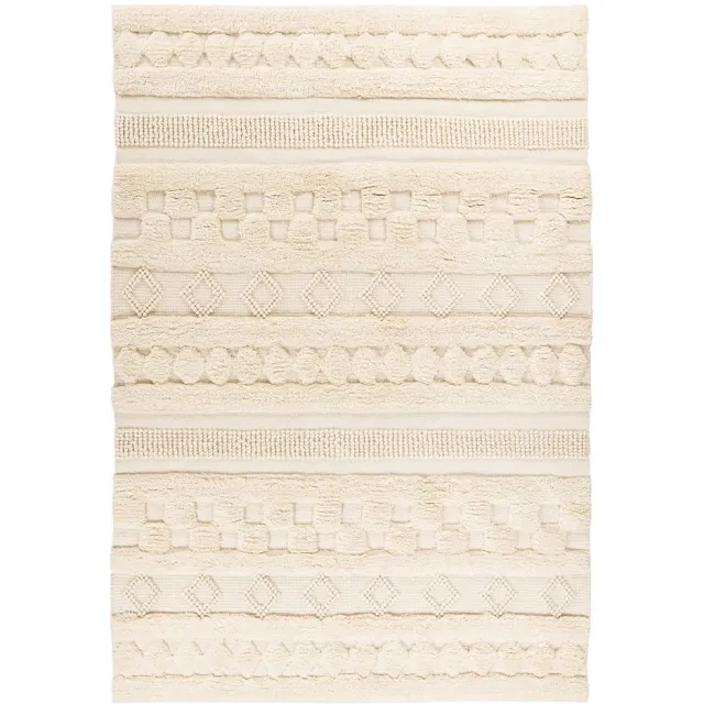 Padiro stijlvol laagpolig vloerkleed 160 x 230 cm - lichtbeige - geometrisch boho-patroon - voor vloerverwarming - van wol en katoen