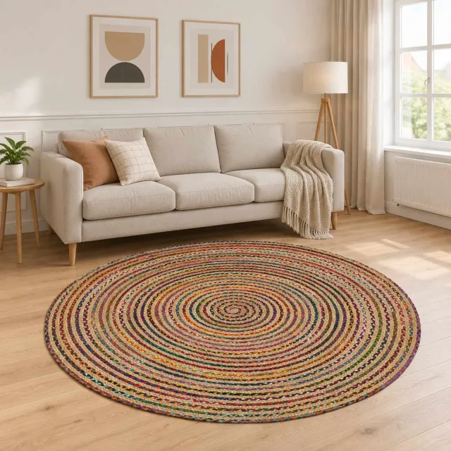 vidaXL Gebied Tapijt Multikleur Ø 240 cm Jute meerkleurig, foto 2