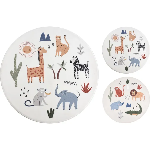 Konges Sløjd Vloerkleed - Rond - D100cm - 2 Designs - Kindervloerkleed - Dieren Multi