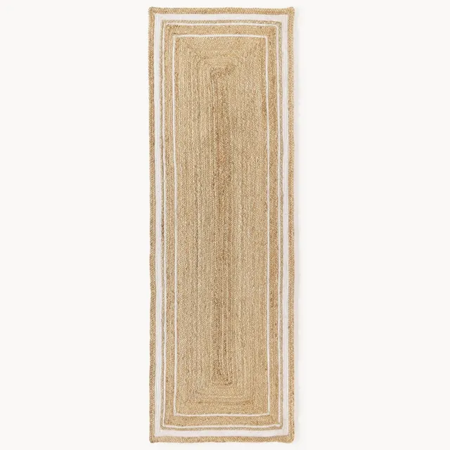 Westwing Collection Handgeweven juten loper Clover Beige, Wit