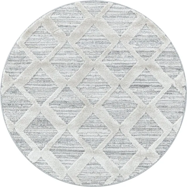 flycarpets Sofia Rond Vloerkleed Geruit - Crème / Grijs - Laagpolig Tapijt Woonkamer Creme