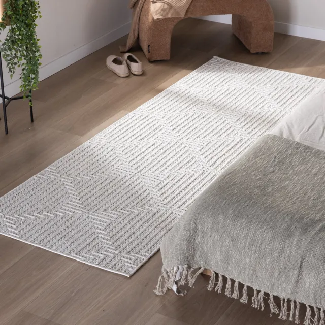 Studio Clarice Loper vloerkleed - Hidde 3D Lines Wit | Duurzaam design - 80x250cm