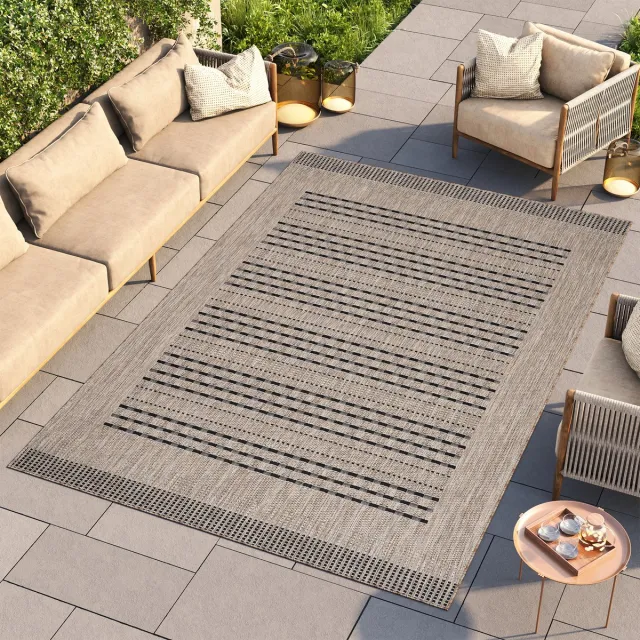 Tapiso Melissa Vloerkleed Bruin Gestreept Tapijt voor Balkon Tuin Terras Maat- 60x200 Bruin 2